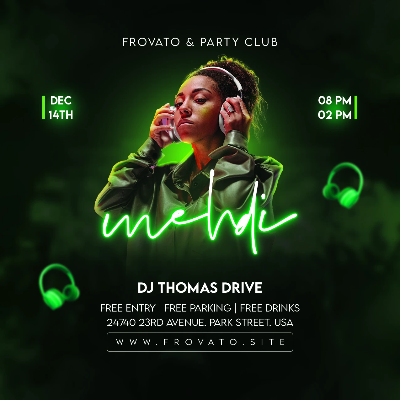 PSD Club Flyer Template – Neon Party Poster for Instagram, Reels & Print